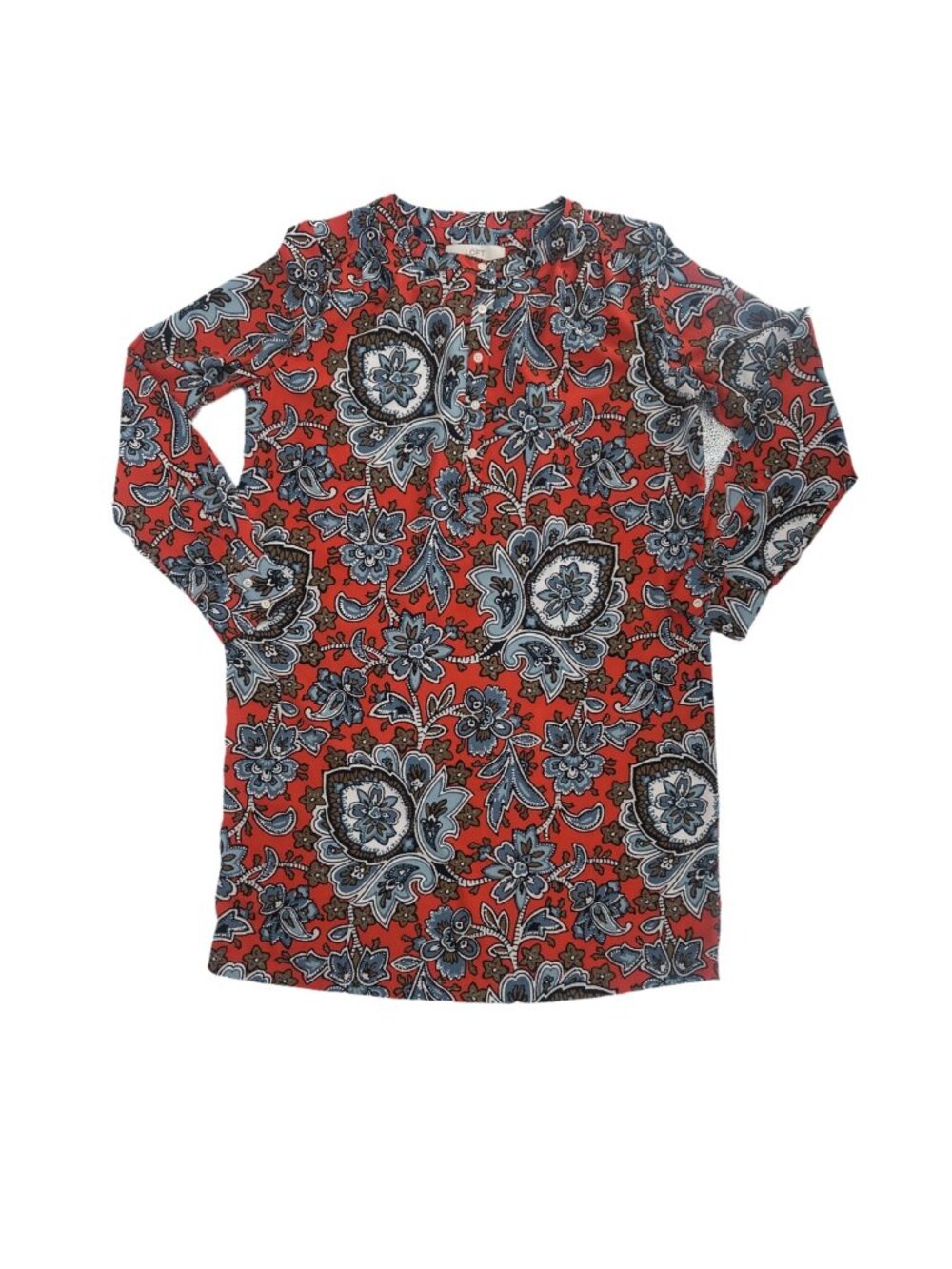 Ann Taylor Loft Shift Dress Small Red Blue Retro Paisley Floral Boho Stretch